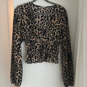 Zara Animal Print Blouse - Black and Tan
